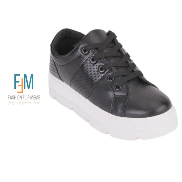 New! Textured Laser-Cut Lace-Up Platform Sneakers Women's 10M BLACK Or BRONZE - Picture 2 of 6